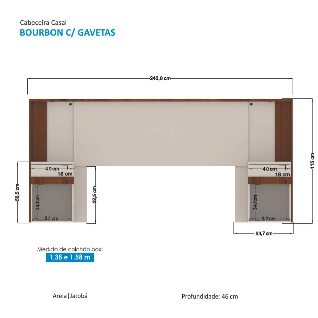 Cabeceira Santos Andira Bourbon Casal Com Gaveta Jatobá/Areia