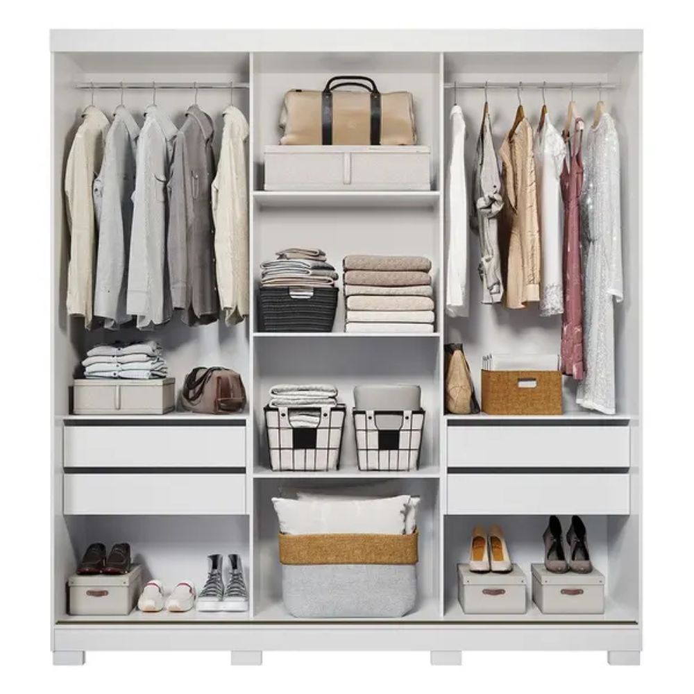 Guarda Roupa Panan Búzios Slide Glass 3 Portas Branco
