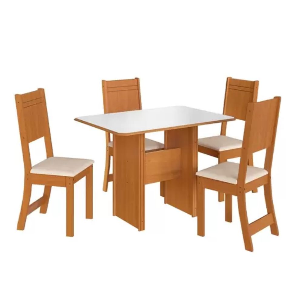 Mesa de Jantar São Carlos Florence com 4 Cadeiras Freijó/Off White