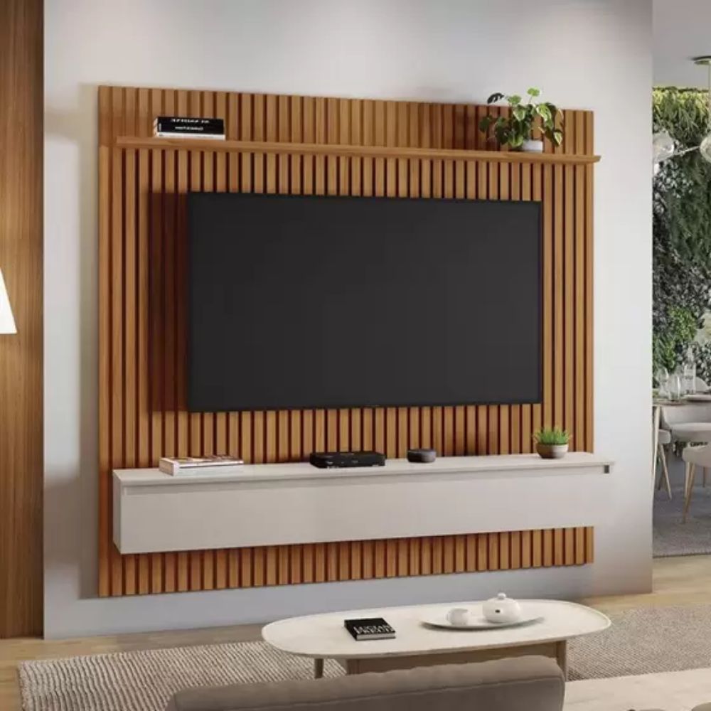 Painel para TV Notável 1 Porta Ripado NT 1350 Freijó Trend/Off White
