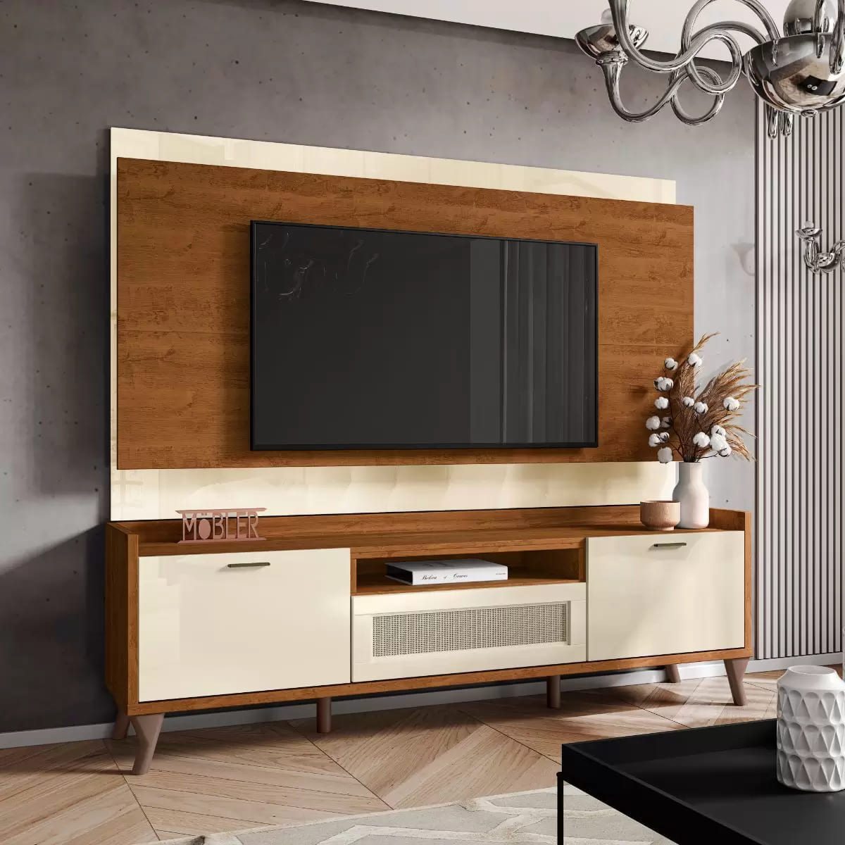Painel C/ Bancada Mobler Arcade 1.8 Nature / Off White
