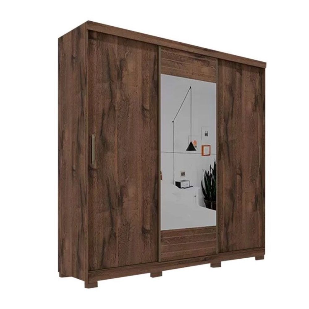 Guarda Roupa Panan Buzios Slide Glass 3 Portas Cafe