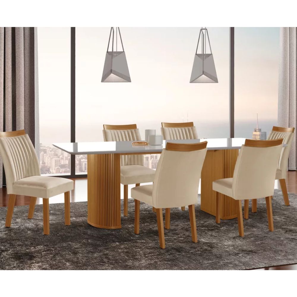 Conjunto de Mesa de Jantar LJ Dara com 6 Cadeiras Suedy