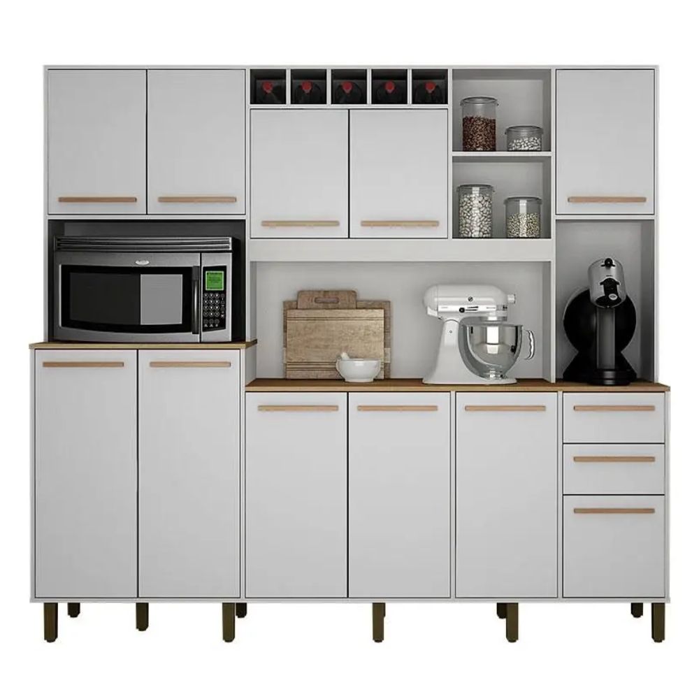 Armário de Cozinha Valdemóveis Petra 10 Portas 3 Gavetas Branco