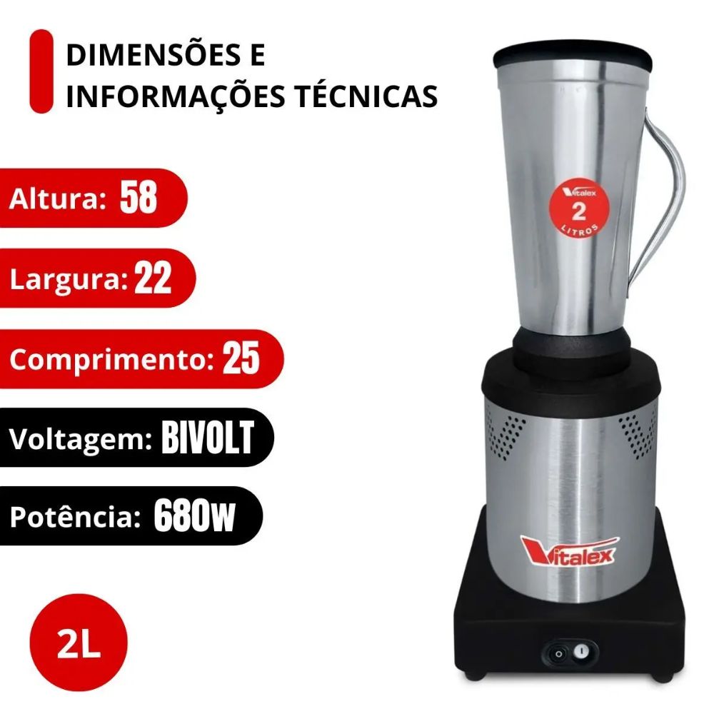 Liquidificador Industrial Vitalex 2 Litros Inox