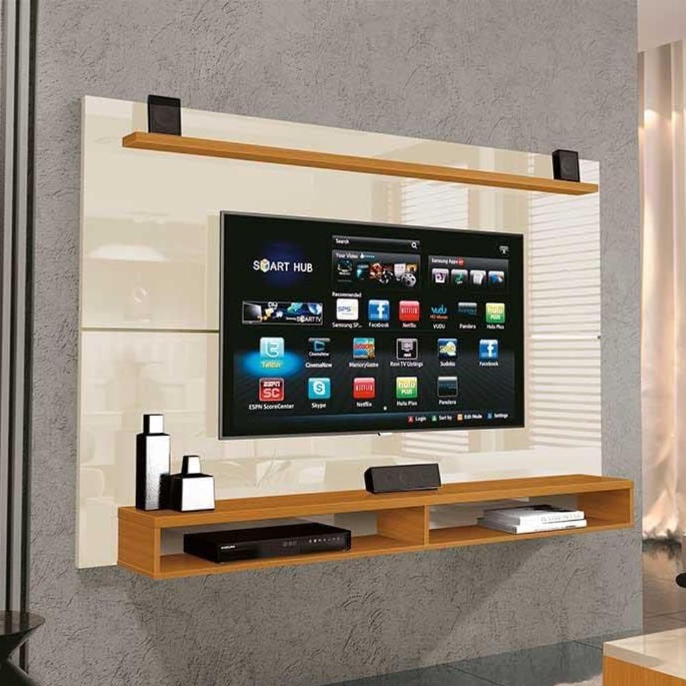 Painel Suspenso TV EDN Maxi Off White e Cedro