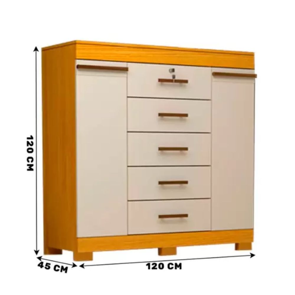 Cômoda 5 Gavetas 2 Portas Com Sapateira Diana ACP Móveis Cinamomo/Off White