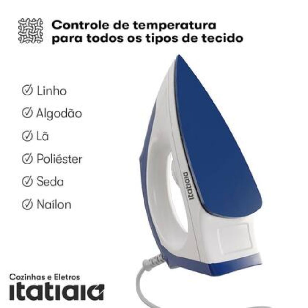 Ferro de Passar a Seco Branco com Azul 220V Itatiaia
