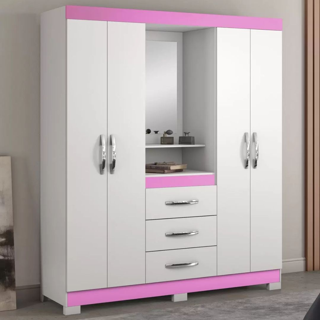 Guarda Roupa Notavel Nt 5015 Ref 129 Branco New/Rosa