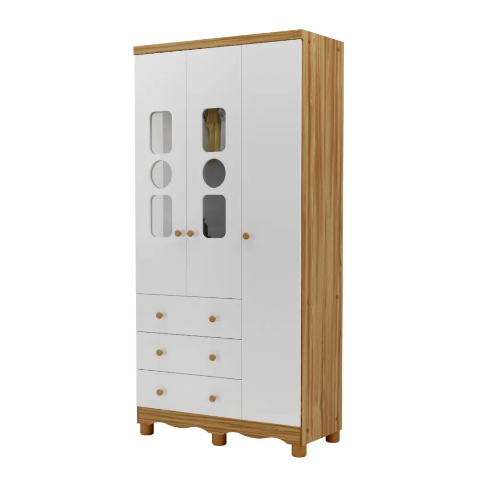 Guarda-Roupas Peroba Tedy 3 Portas e 3 Gavetas Branco/Amêndoa