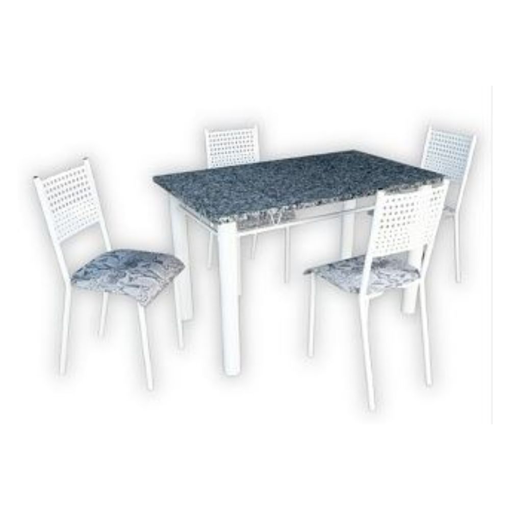 Mesa Incomel Gravata 1200x750 Tampo Ocre Granito Com 4 Cadeiras Tecido Branco Renda