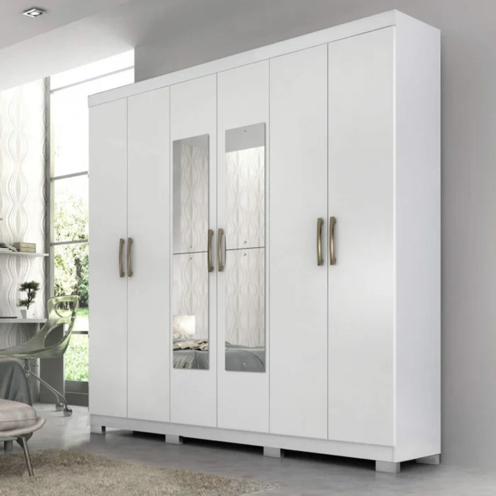 Guarda Roupa Santos Andira 6 p Imaginare Com Espelho  Com  Pes Branco