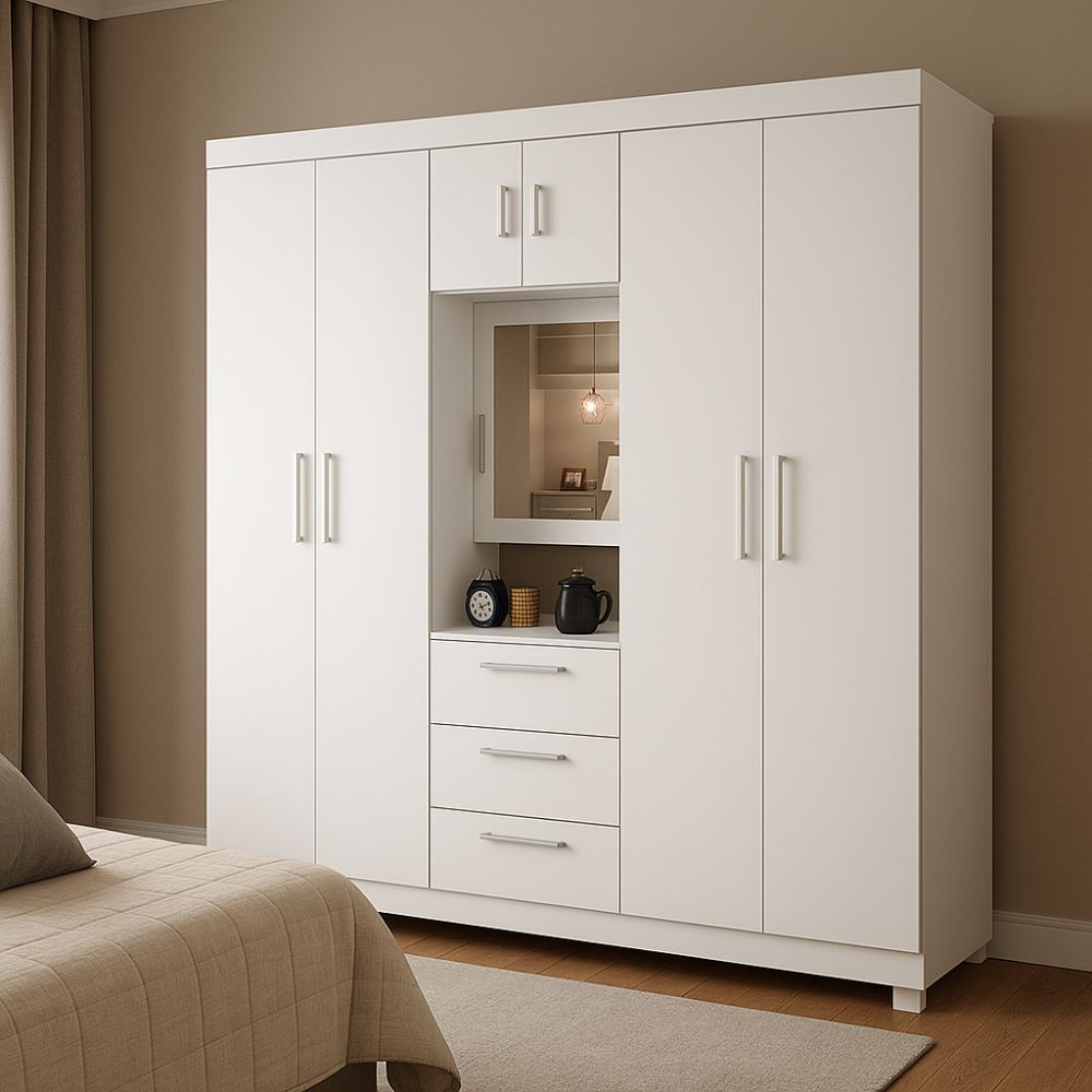 Guarda Roupa Avelan Catania 6 Portas 3 Gavetas Luxo Branco