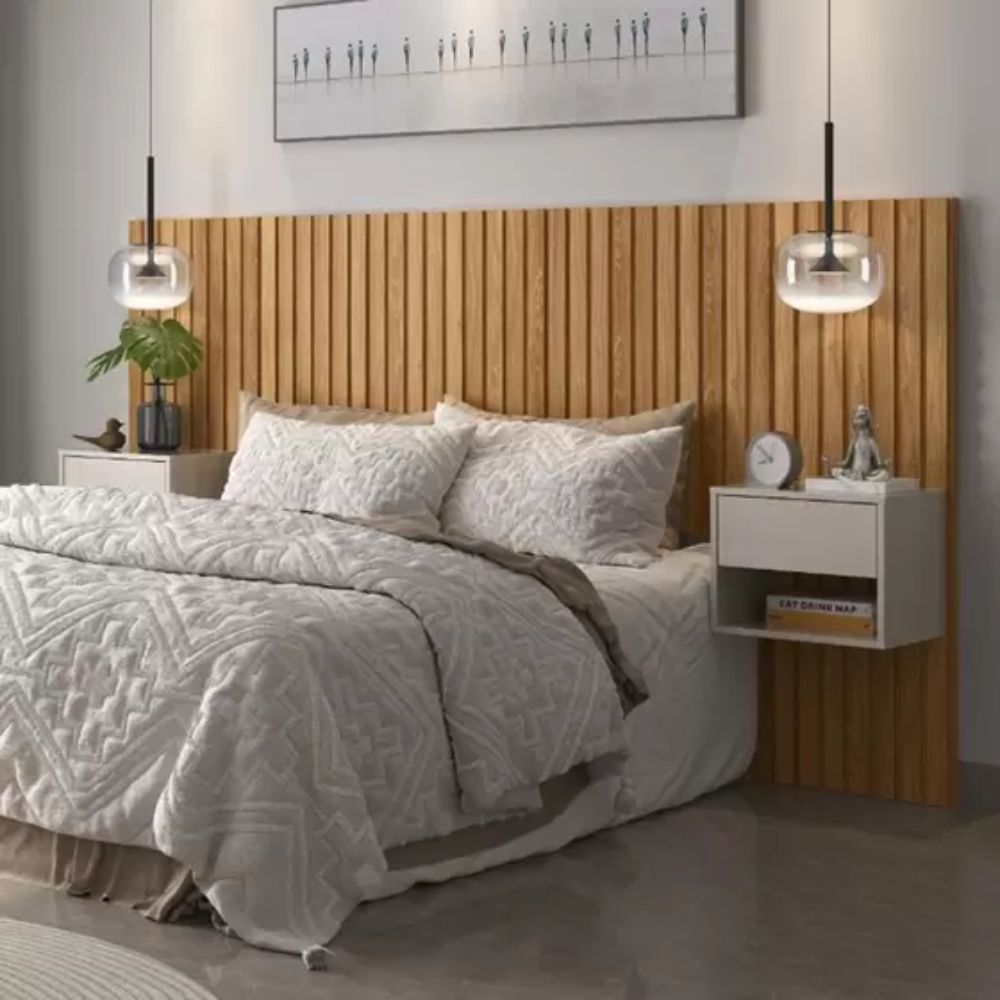 Cabeceira Casal Lukaliam Ripada Luxo Freijo/Off White