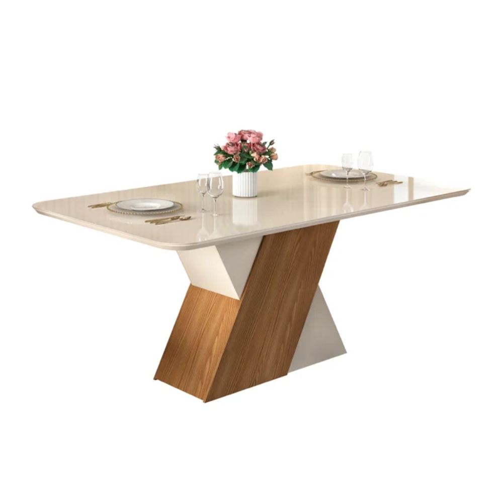 Mesa Dj Rubi Com vidro Nobre/off  Ccom 6 Cadeiras Lia Carv/veludo Kraft