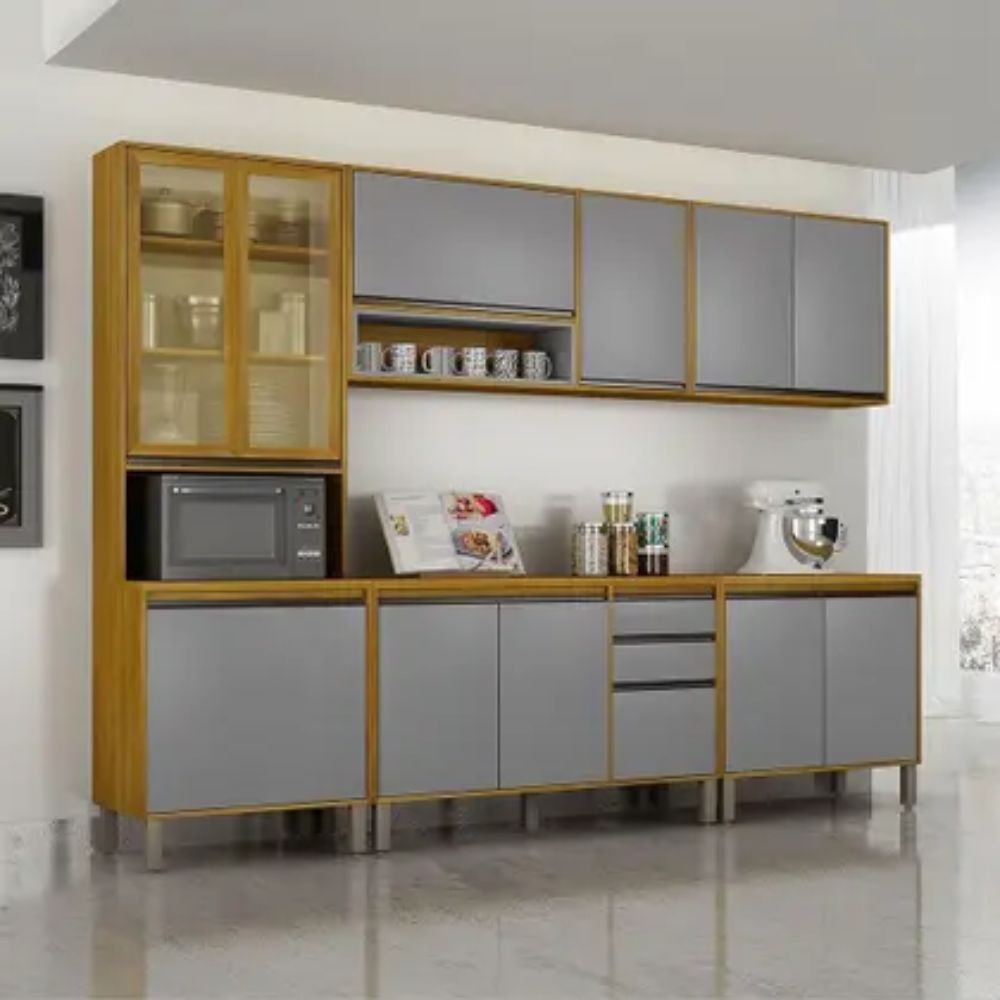 Cozinha Completa Nala 5 Peças com Cristaleira Cinza