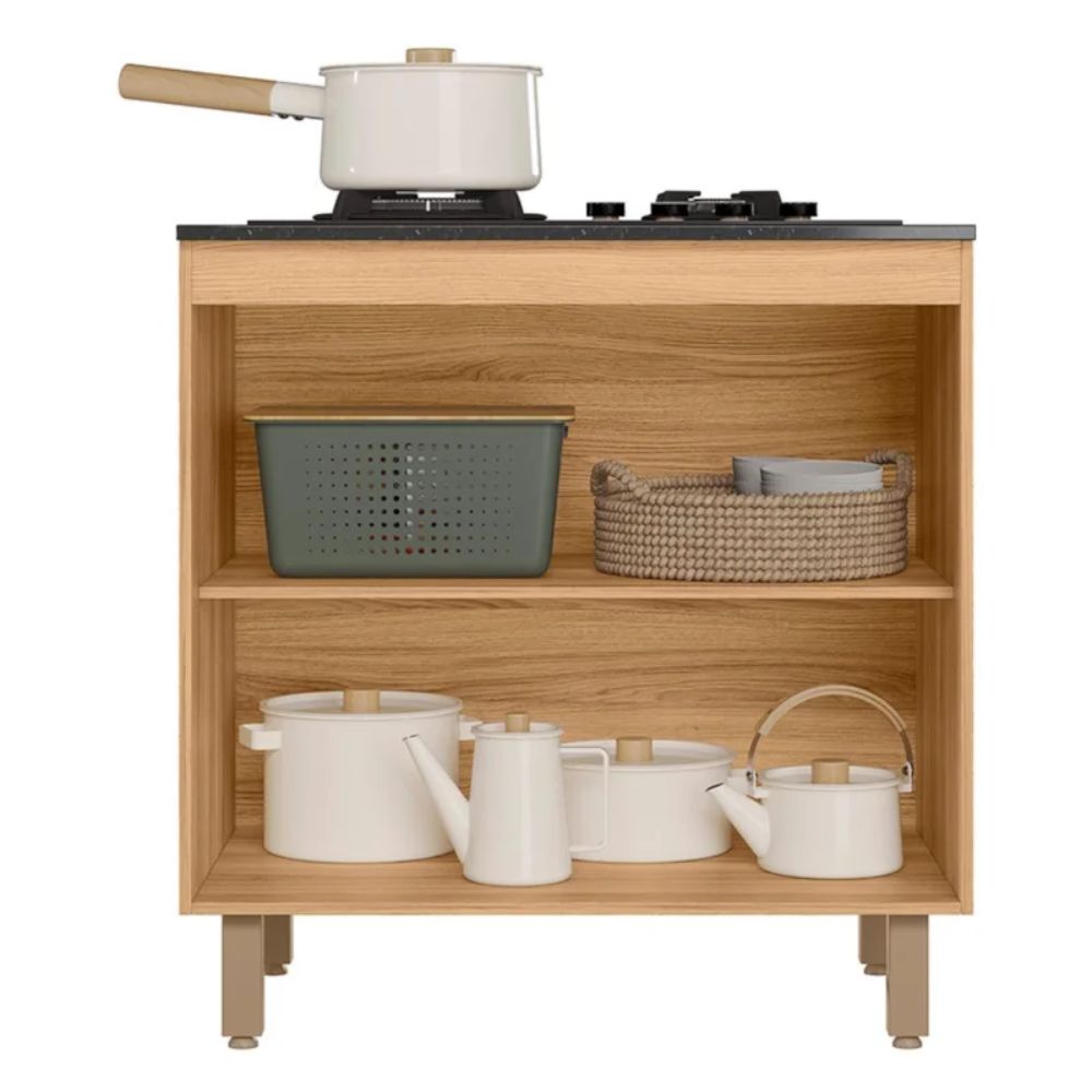 Balcão para Cooktop 80cm com 2 Portas Fit Freijó/Off White Nicioli