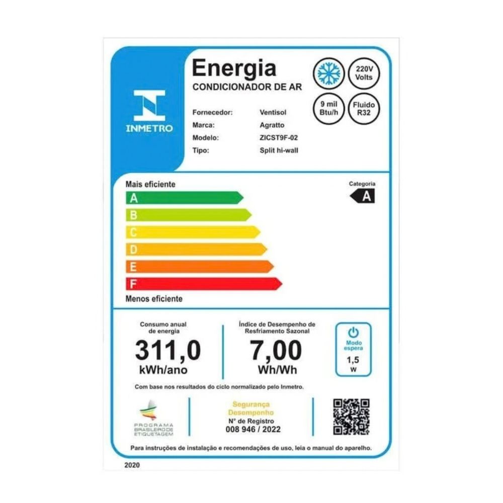 Ar Condicionado ZEN Agratto Split Inverter Frio ZICST9F-02 9KBTU
