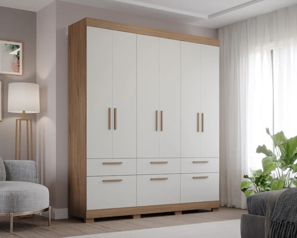 Guarda Roupa Panan Porto 6 Pts Avelan/perola