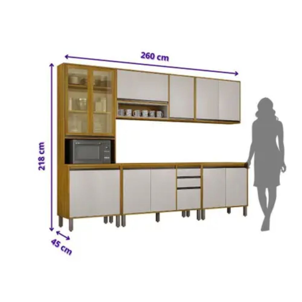 Cozinha Completa Nala Mobilihouse 12 Portas MDF 260cm OFF