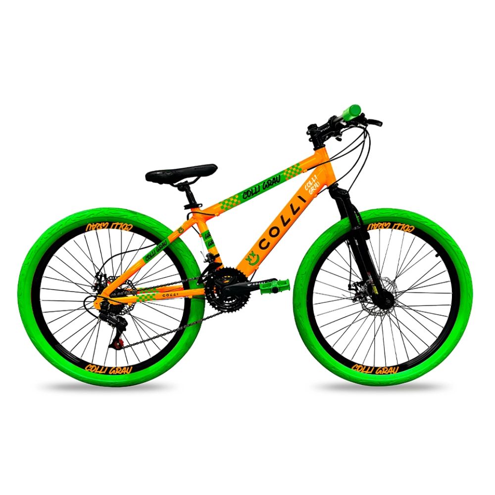 Bicicleta Colli Grau Aro 26 com 21 Marchas Laranja Neon