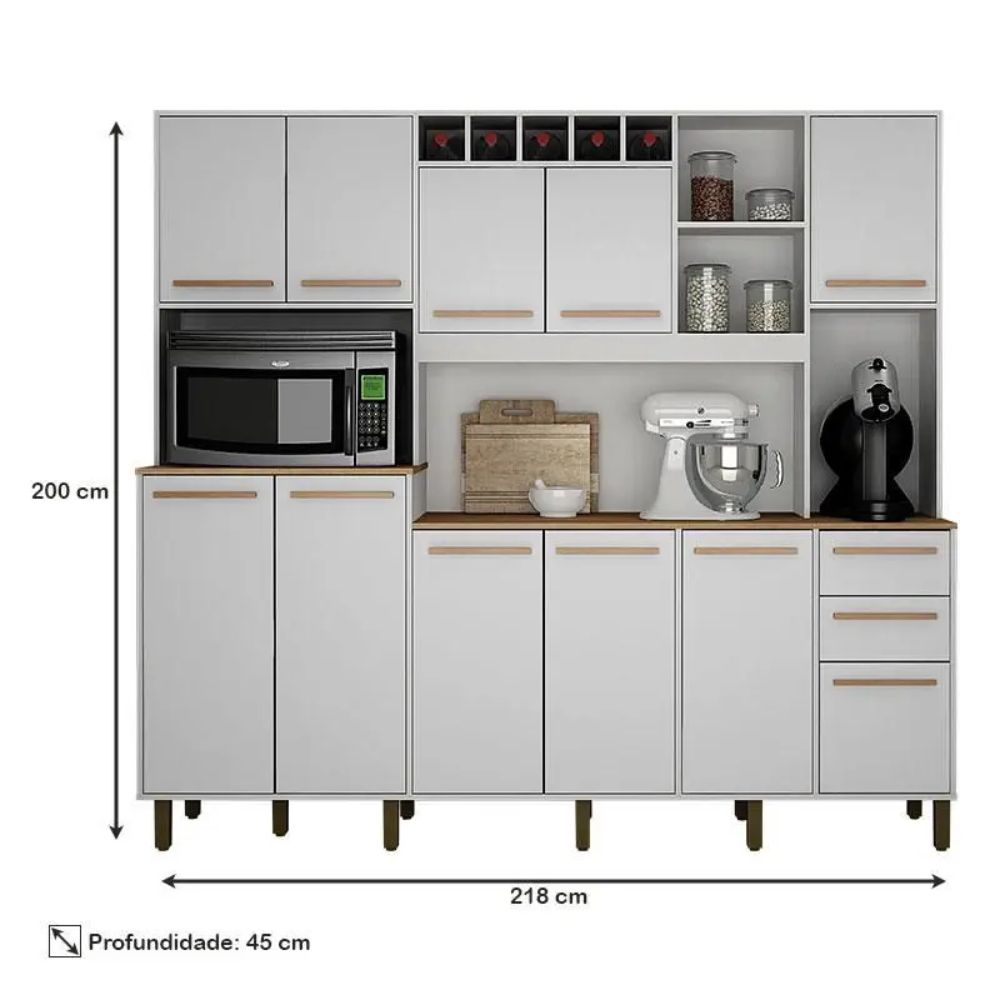 Armário de Cozinha Valdemóveis Petra 10 Portas 3 Gavetas Branco