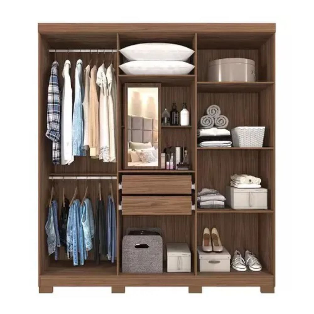 Guarda Roupa Panan Milena Com Espelho Interno 6 Portas Avelã