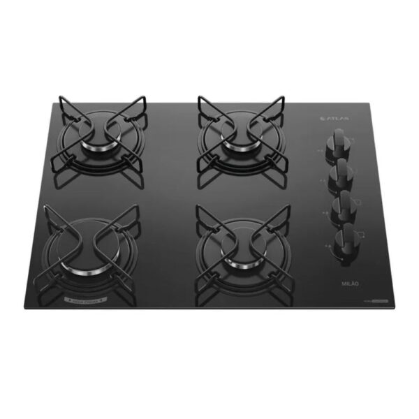 Cooktop 4 Bocas Atlas Milão com Mesa de Vidro Preto Bivolt