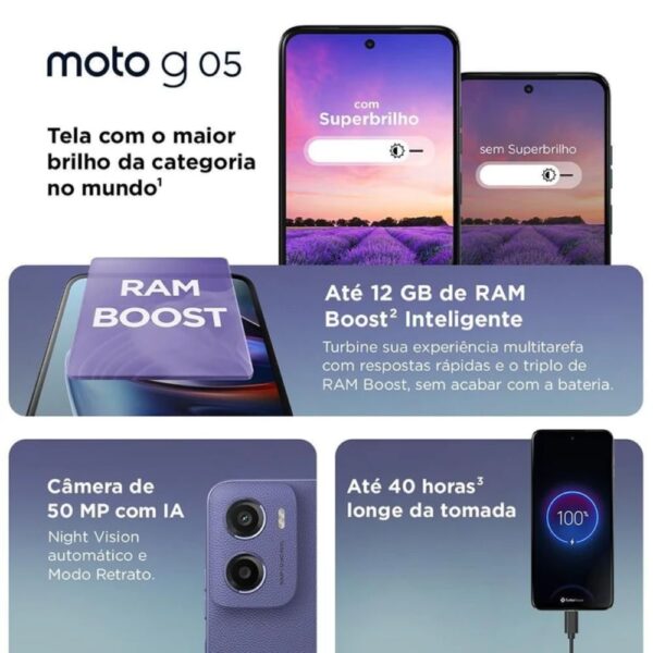 Smartphone Motorola Moto G05 128GB Boost 12GB RAM Violeta - Imagem 6