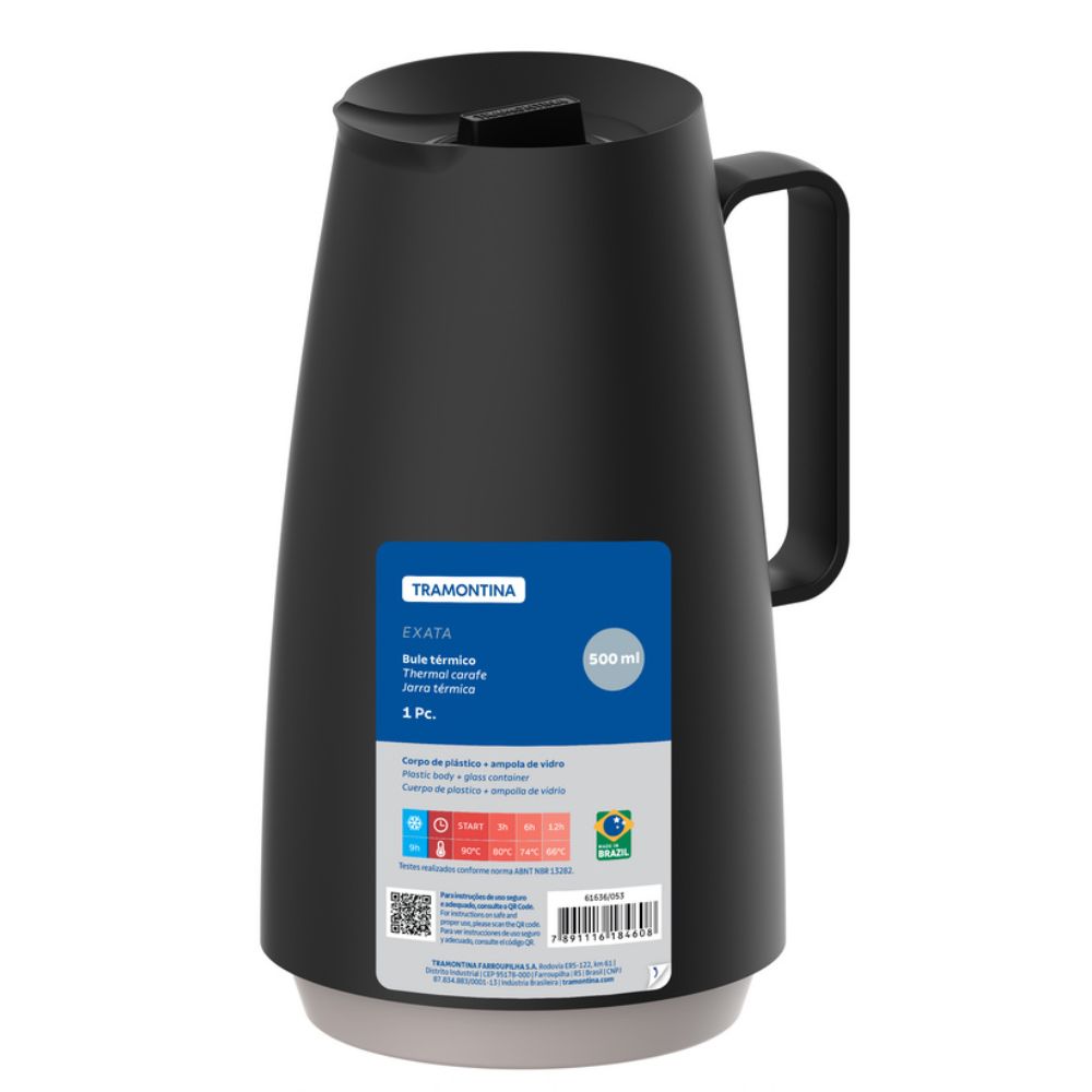 Bule Térmico Tramontina Exata em Plástico Preto com Ampola de Vidro 500 ml - Imagem 8