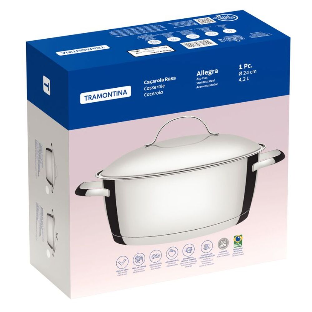 Caçarola Rasa Tramontina Allegra em Aço Inox com Fundo Triplo 24 cm 4,2 L - Imagem 9
