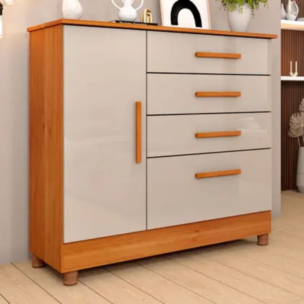 Cômoda Chicago 1 Porta 4 Gavetas Cinamomo/Off White  - Tcil Móveis