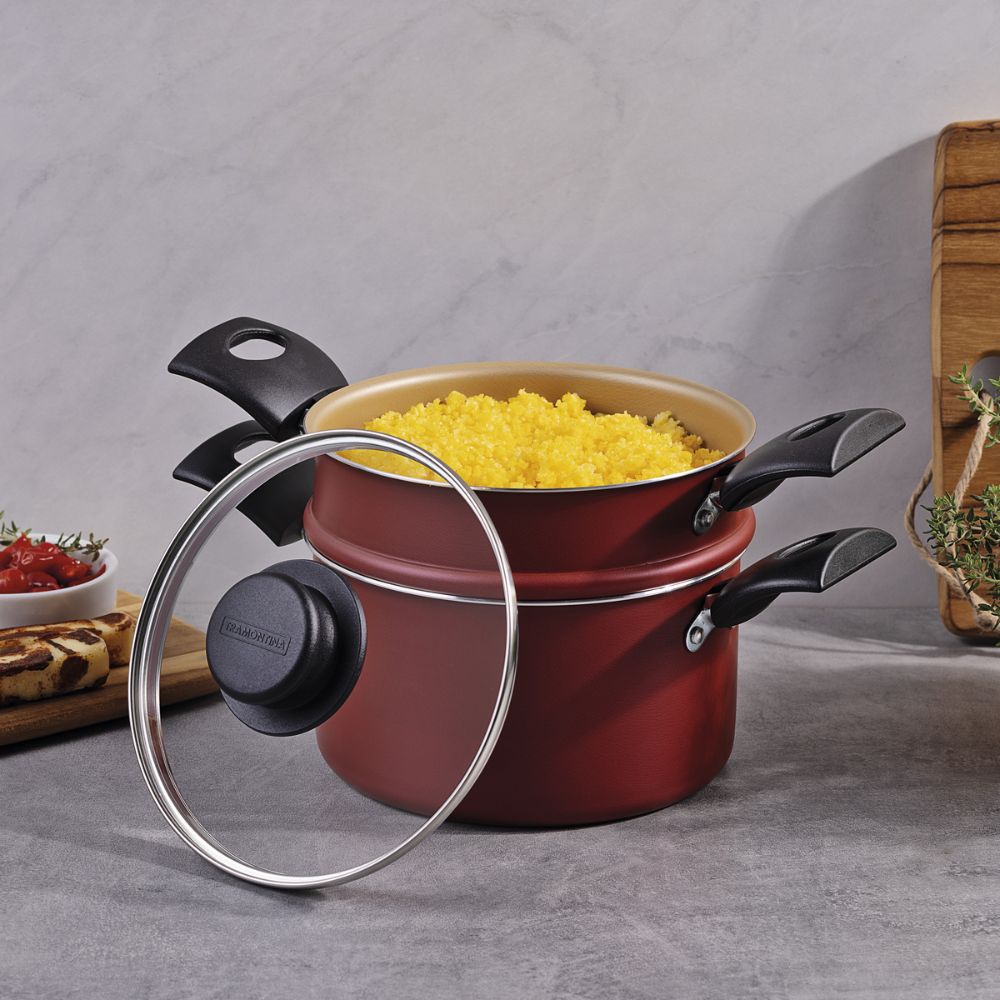 Cuscuzeira Tramontina Turim em Alumínio Antiaderente Starflon Max Vermelho - Imagem 4