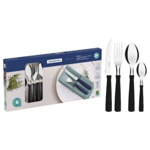 Faqueiro Tramontina New Kolor com Lâminas em Aço Inox e Cabos de Polipropileno Preto 24 Peças