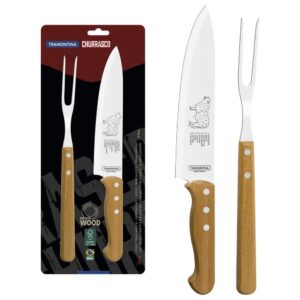 Jogo Trinchante Tramontina com Lâminas de Aço Inox e Cabos de Madeira Natural 2 peças