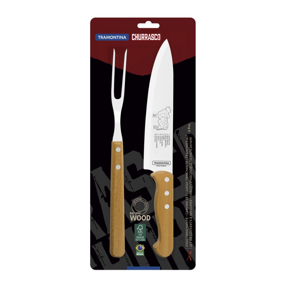 Jogo Trinchante Tramontina com Lâminas de Aço Inox e Cabos de Madeira Natural 2 peças - Imagem 5