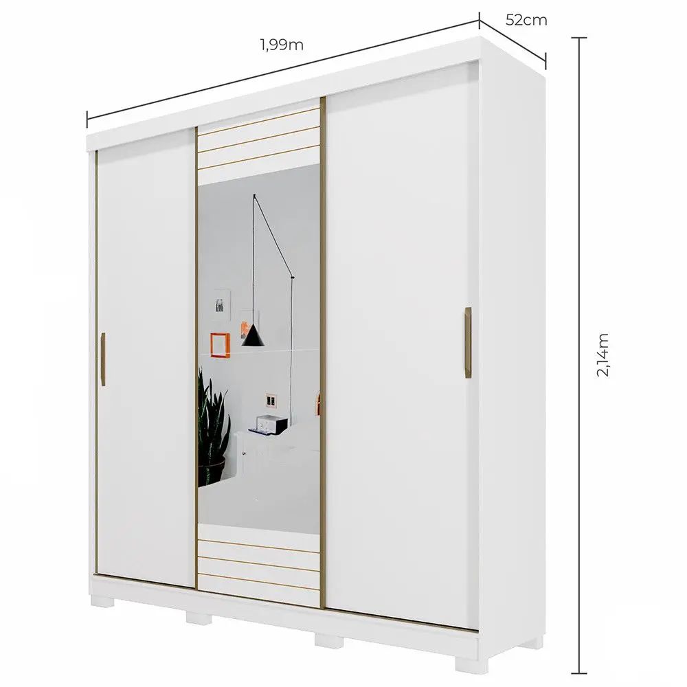 Guarda Roupa Panan Búzios Slide Glass 3 Portas Branco - Imagem 7