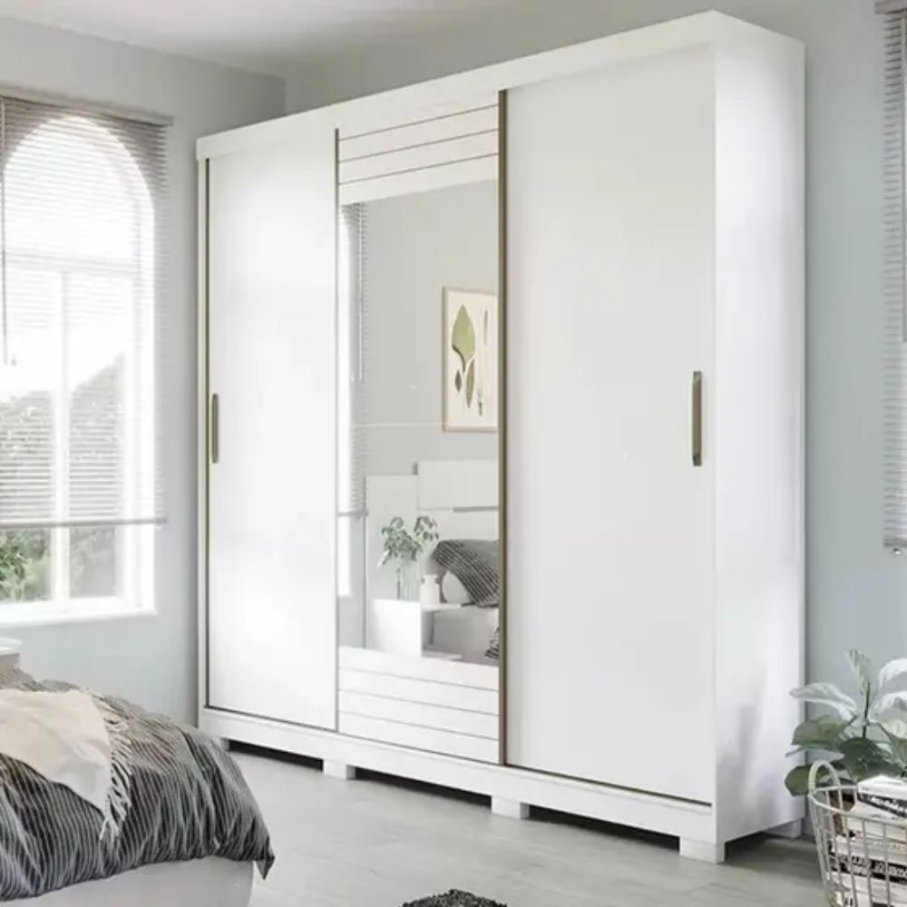 Guarda Roupa Panan Búzios Slide Glass 3 Portas Branco