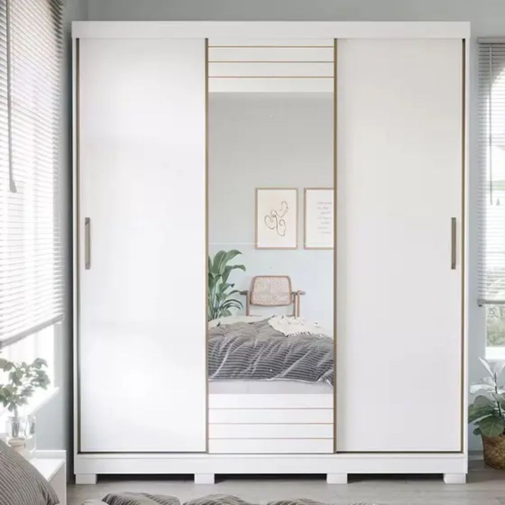 Guarda Roupa Panan Búzios Slide Glass 3 Portas Branco - Imagem 2