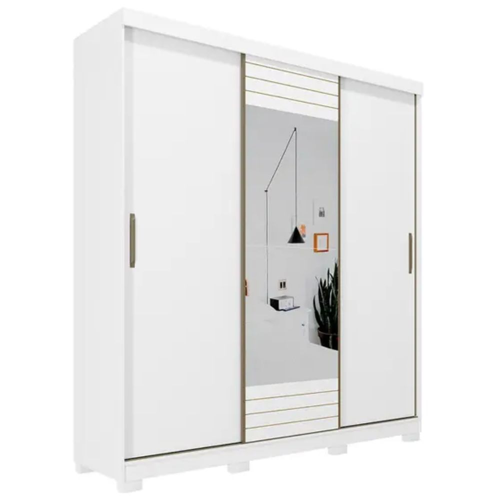 Guarda Roupa Panan Búzios Slide Glass 3 Portas Branco - Imagem 3