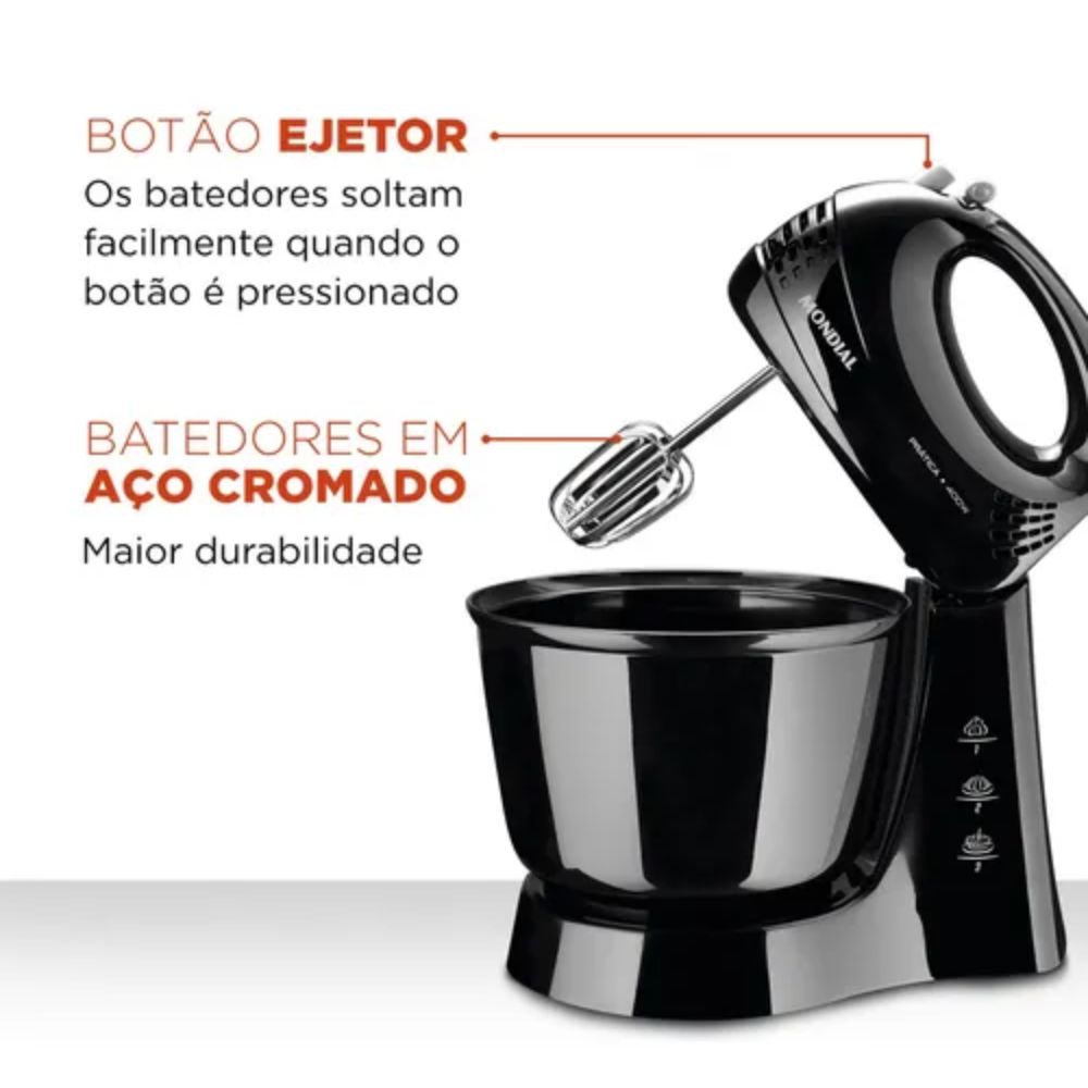 Batedeira Mondial Prática B-44-B 400W Preta - Imagem 4