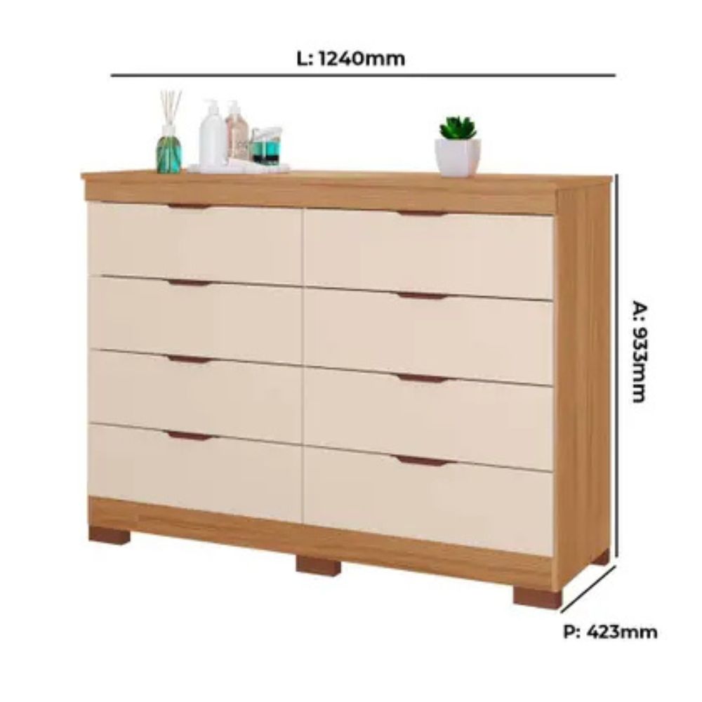 Cômoda Tuboarte Isadora 8 Gavetas Freijó / Off White - Imagem 2