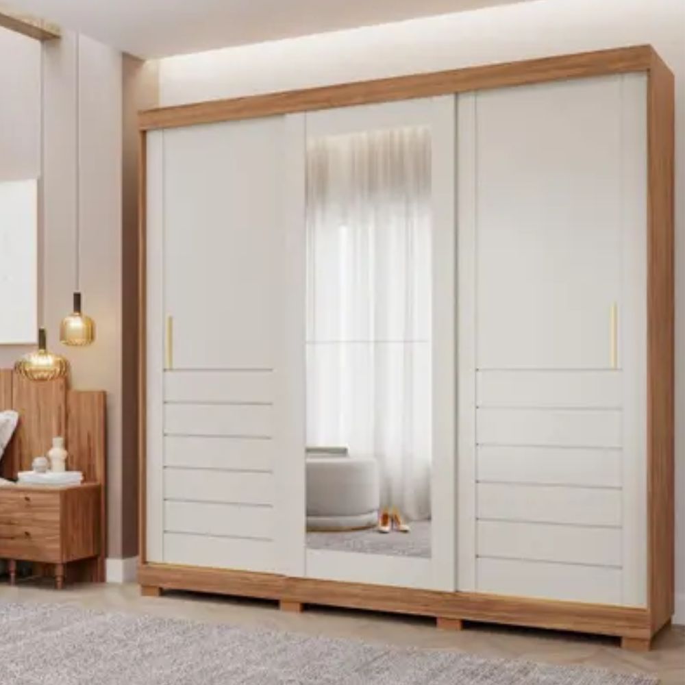 Guarda-Roupa Panan Cecília Casal 3 Portas Cinamomo/Off White