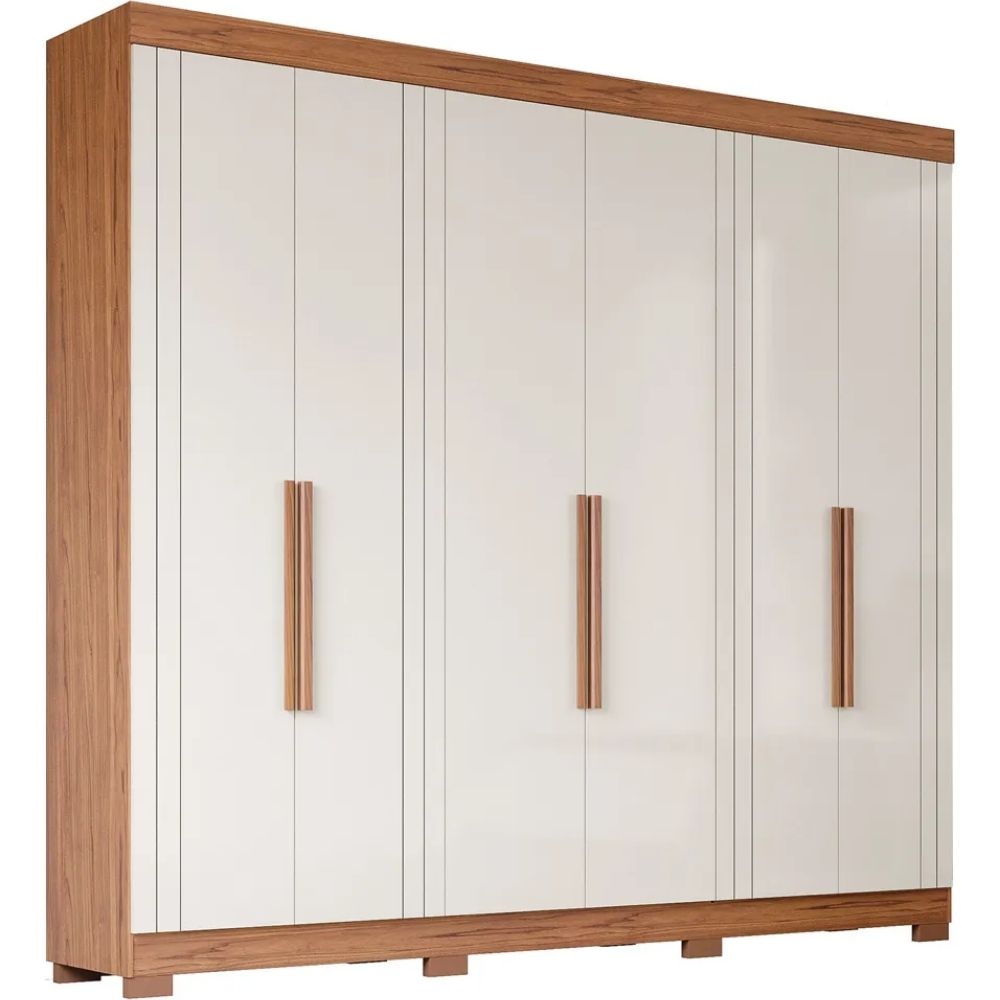 Guarda Roupa Panan Cecilia 6 Portas Com Pés Cinamomo/Off White - Imagem 2