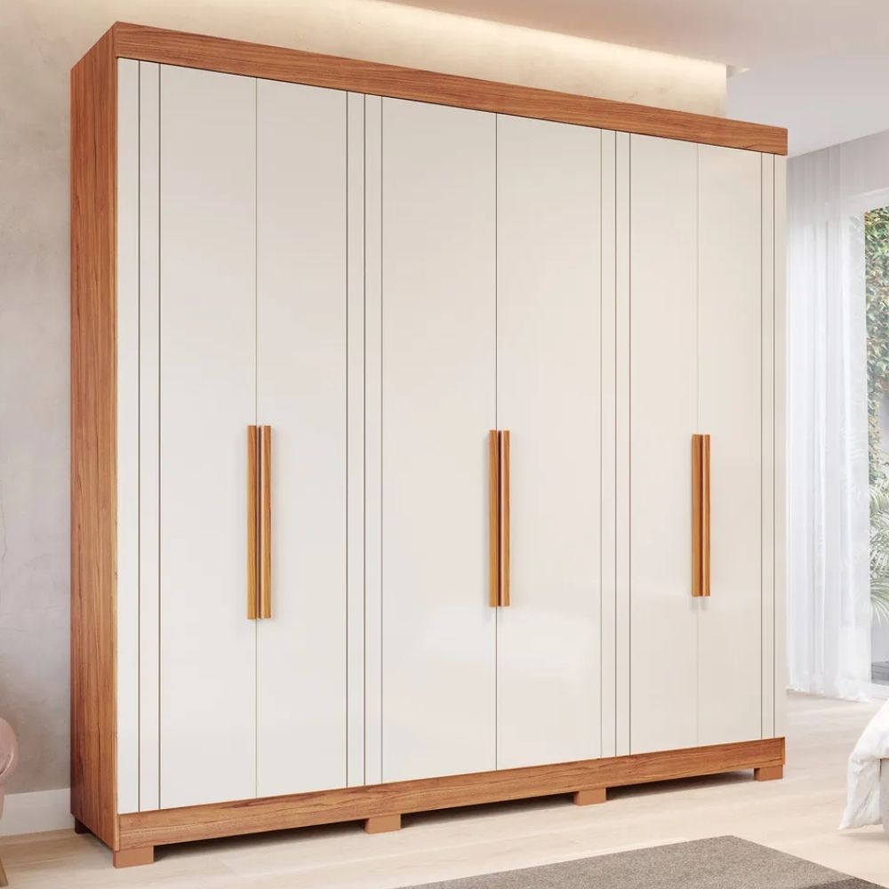Guarda Roupa Panan Cecilia 6 Portas Com Pés Cinamomo/Off White