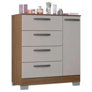 Cômoda Poquema 868 4 Gavetas e 1 Porta Castanho/Off White