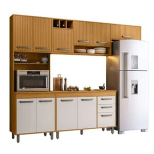 Cozinha Compacta Poliman Malta 4 Peças com Balcão Freijó Ripado / Off White