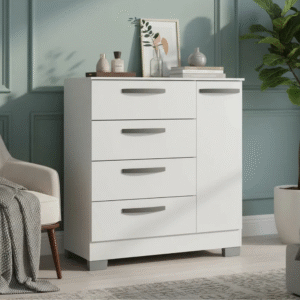 Cômoda Poquema 86833 4 Gavetas 1 Porta Branco