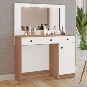 Penteadeira Tuboarte Diva com LED Freijó/Branco