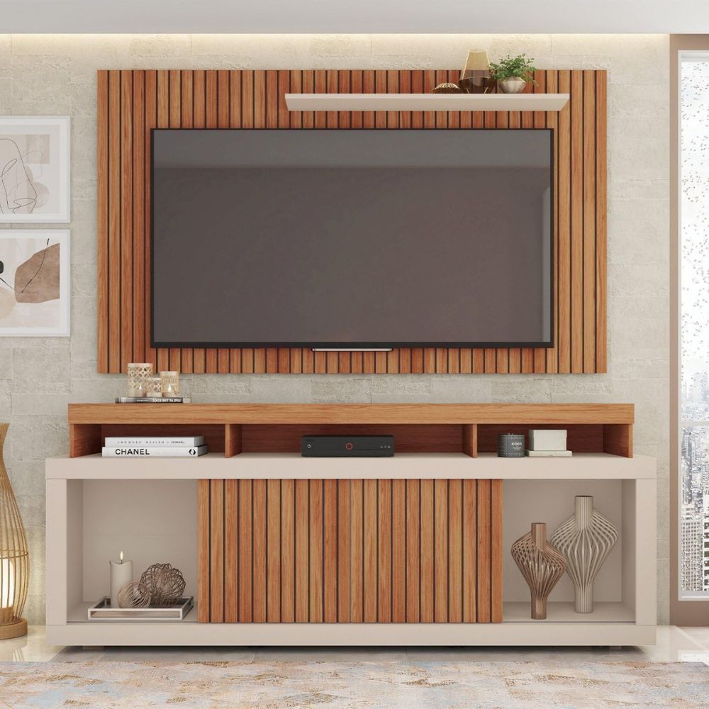 Rack com Painel Caemmun New Oscar  Para TV até 65” Freijó / Off White